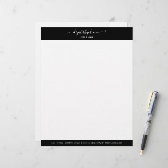 Lettre En-tête minimaliste moderne de bureau noir (Devant/Arrière en situation)