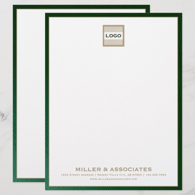 Lettre En-tête vert et or de luxe avec logo personnalisé (Devant / Derrière)