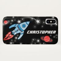 Lettre espace fusée enfants nom coque iphone