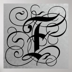 Lettre F, Monogramme gothique Poster noir