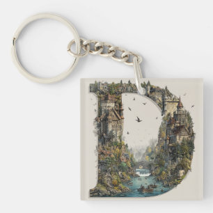 Lettre fantaisiste D avec des châteaux dans le cie