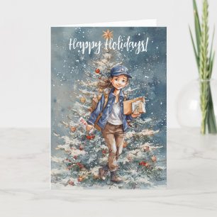 LETTRE Femme PORTEUR ARBRE DE Noël Carte