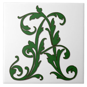 Lettre feuille A en carreaux Monogrammes verts