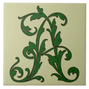 Lettre feuille A en carreaux Monogrammes verts
