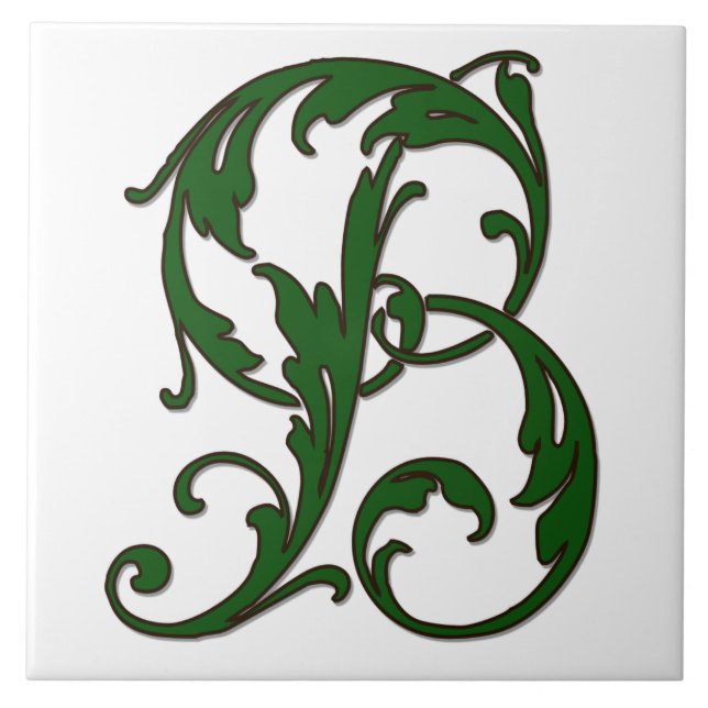 Lettre feuille B en carreaux Monogrammes verts (Devant)