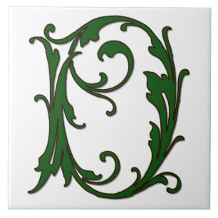 Lettre feuille D en carreaux Monogrammes verts