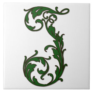 Lettre feuille J en carreaux Monogrammes verts