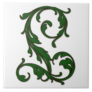 Lettre feuille L en carreaux Monogrammes verts