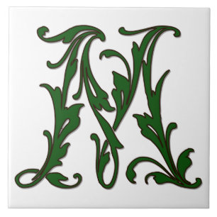 Lettre feuille M en carreaux Monogrammes verts
