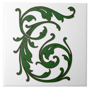 Lettre feuille T en carreaux Monogrammes verts