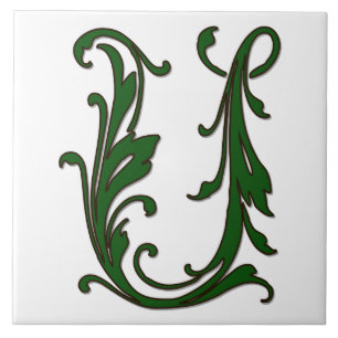 Lettre feuille U en carreaux Monogrammes verts