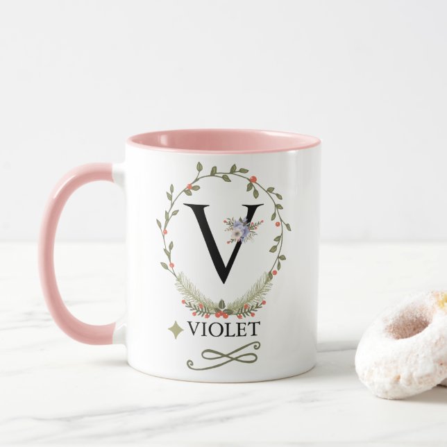 LETTRE FLEURIE COÛTE V MONogramme Mug (Avec donut)