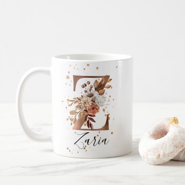 LETTRE FLEURIE DE COCOFFRE Z MONogramme Café Mug (Avec donut)
