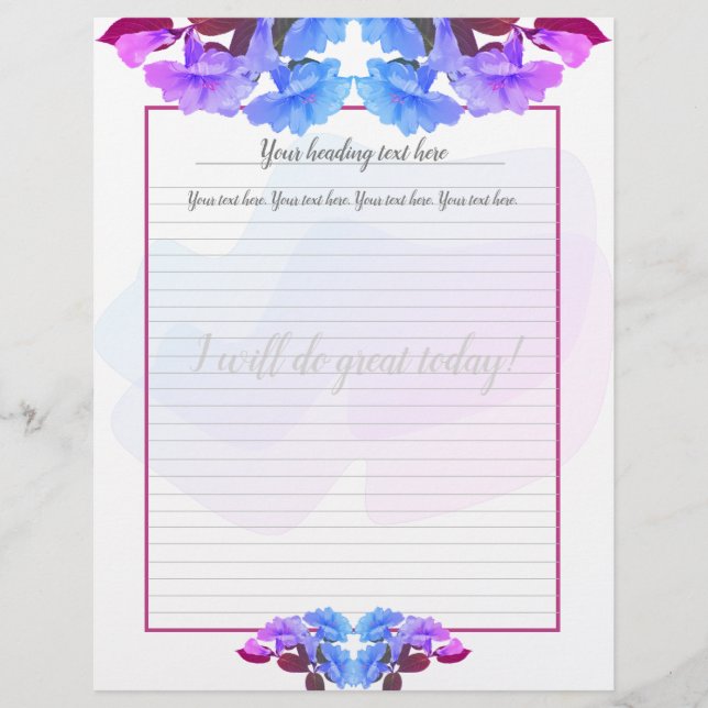 Lettre Fleurs de trompette bleu violet en-tête (Devant)