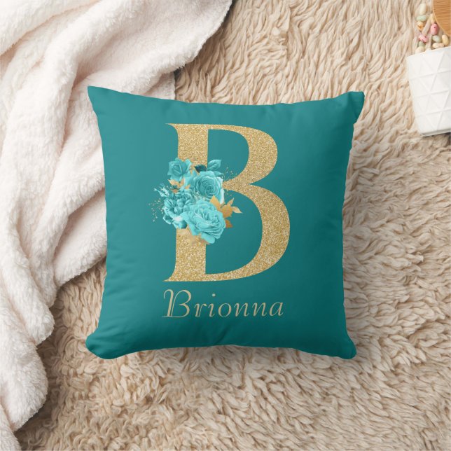 LETTRE Florale B Oreillers B Or & Aqua fantaisie (Couverture)