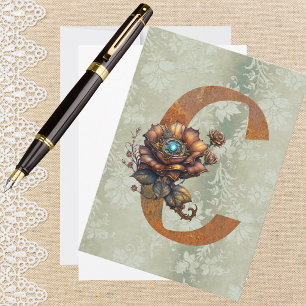 LETTRE Florale C STEAMpunk vintage CARTES DE NOTES