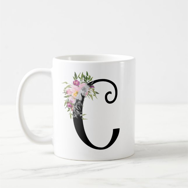 Lettre florale C, tasse d'aquarelle d'art de (Gauche)