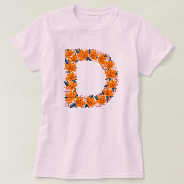 Lettre florale D T-shirt de base femme (Design devant)