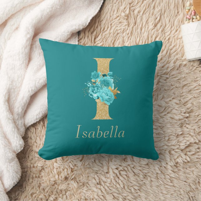 LETTRE Florale I Oreillers Jetant Or & Aqua (Couverture)
