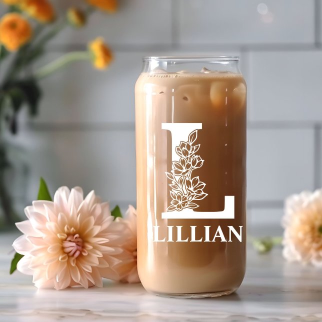 Lettre florale L Monogramme Nom personnalisé Blanc (Créateur téléchargé)