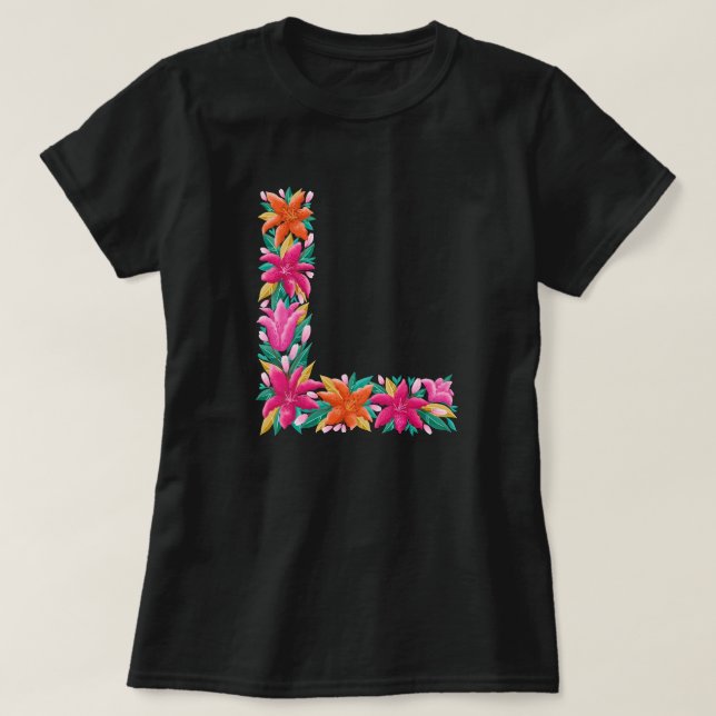 Lettre florale L T-shirt de base femme (Design devant)