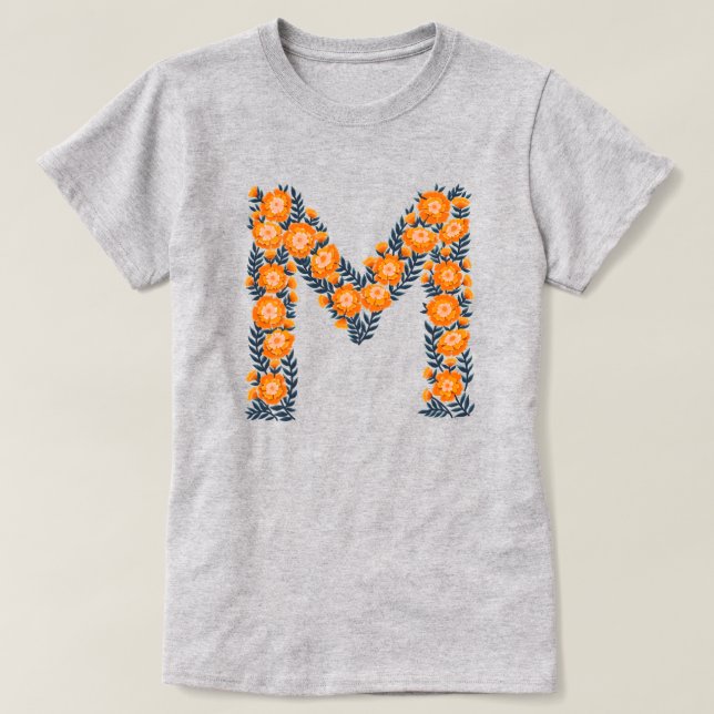 Lettre florale M T-shirt de base femme (Design devant)