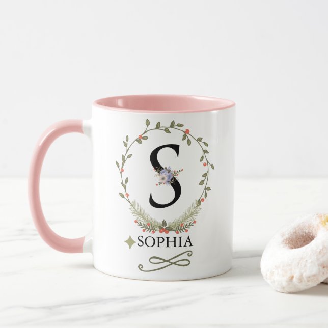 LETTRE Florale MACTE S MONogramme Mug (Avec donut)