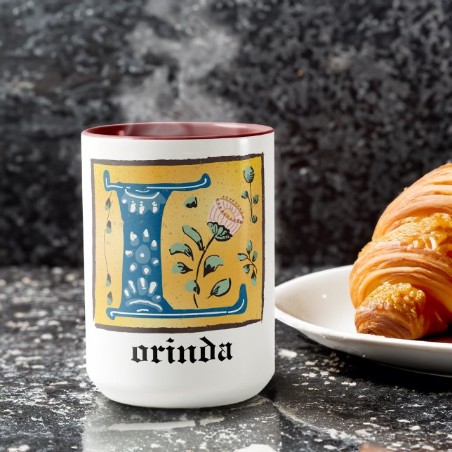LETTRE Florale Médiévale ÉCLAIRÉE L MONogramme Mug (Créateur téléchargé)
