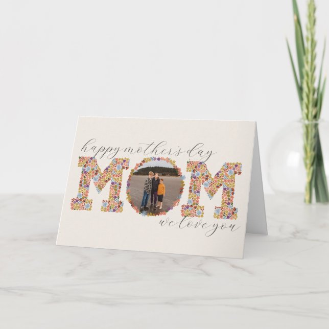 Lettre florale MOM Photo Carte Fête des Mères (Devant)