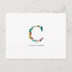 Lettre florale Monogramme initial - C - Carte plat