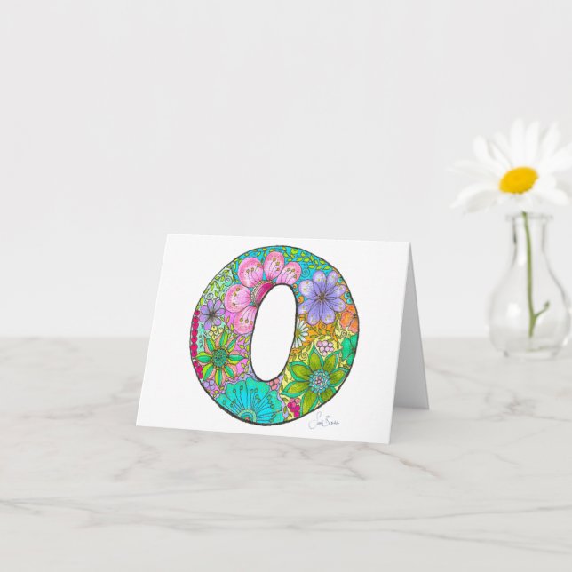 Lettre Florale O Carte de voeux - Blanc à l'intéri (Petite plante)
