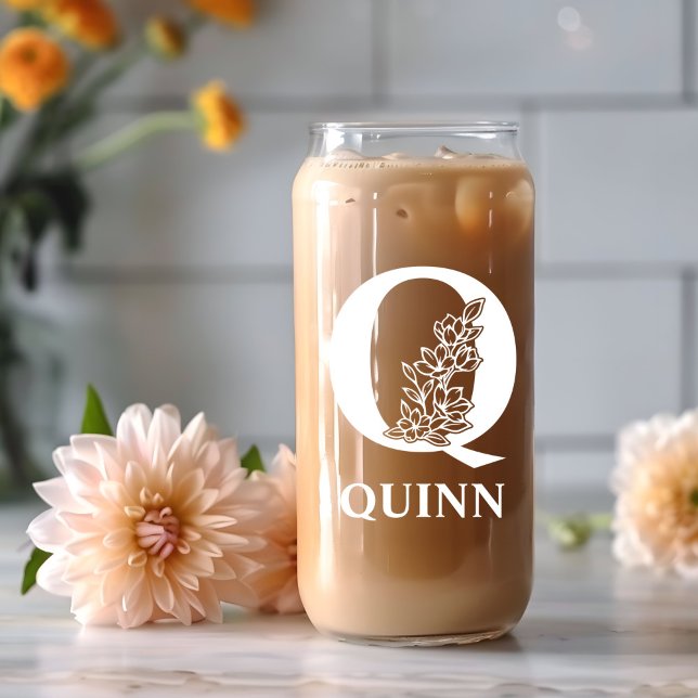 Lettre Florale Q Monogramme Nom personnalisé Blanc (Créateur téléchargé)