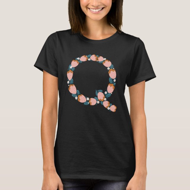 Lettre florale Q T-shirt de base femme (Devant)