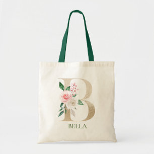 LETTRE Florale rose Aquarelle B Sac fourre-tout Mo