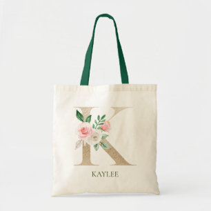 LETTRE Florale rose Aquarelle K Sac fourre-tout mo