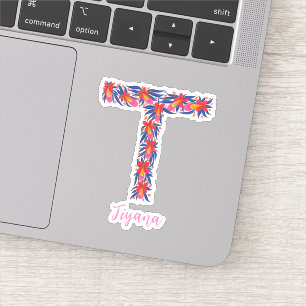 Lettre florale T stickers vinyle coupé sur mesure