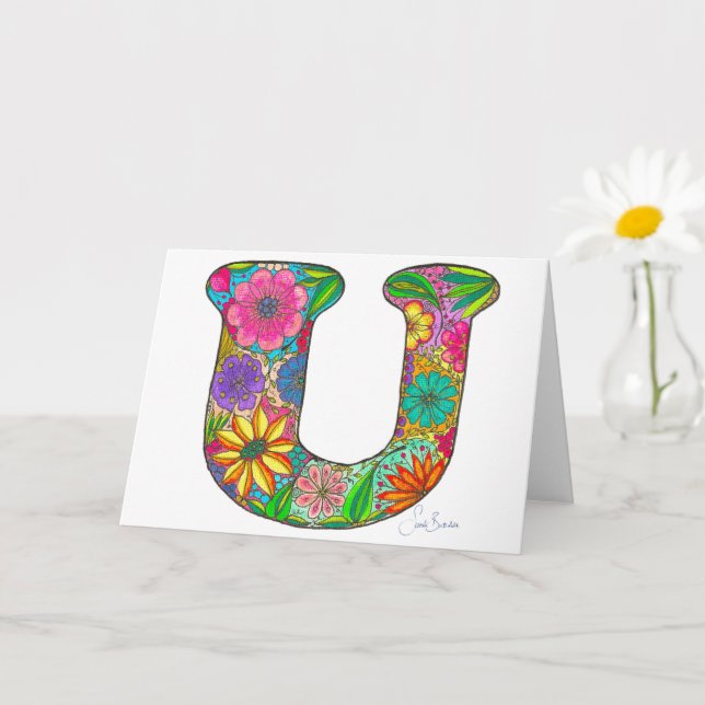 Lettre florale U Carte de voeux - Blanc à l'intéri (Petite plante)