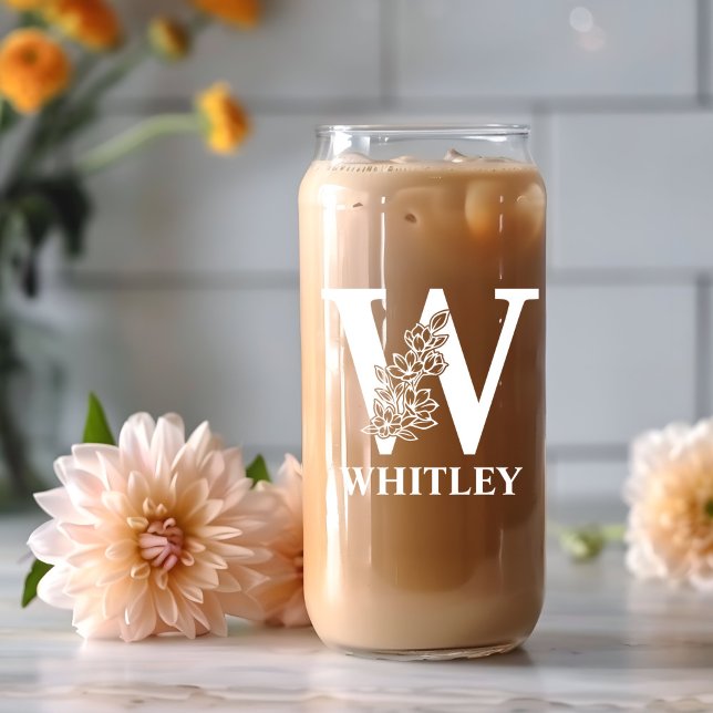 Lettre Florale W Monogramme Nom personnalisé Blanc (Créateur téléchargé)