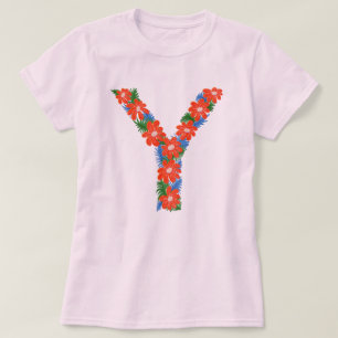 Lettre florale Y T-shirt de base femme