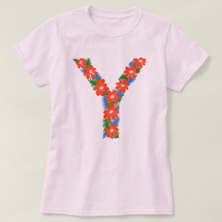 Lettre florale Y T-shirt de base femme
