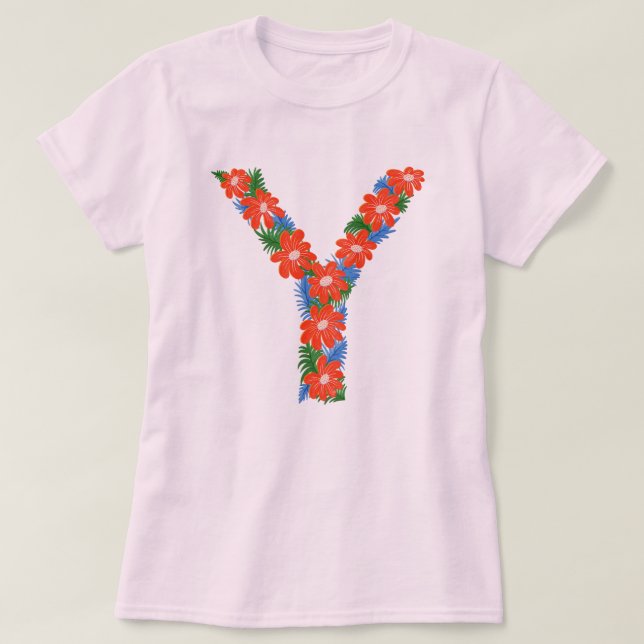 Lettre florale Y T-shirt de base femme (Design devant)