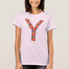 Lettre florale Y T-shirt de base femme