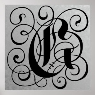 Lettre G, Monogramme gothique Poster noir