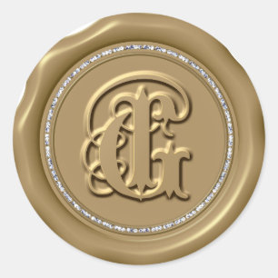 *~* Lettre G Stickers Cercle Diamant Or cire Sceau