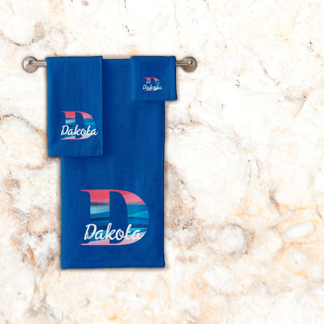 Lettre géométrique D corail rose monogramme bleu f (Créateur téléchargé)