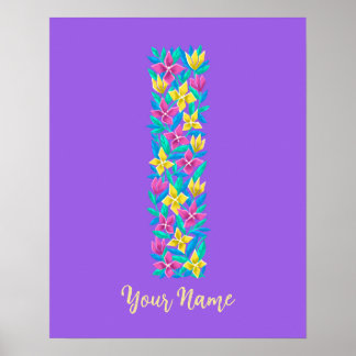 lettre I décoration murale florale personnalisée