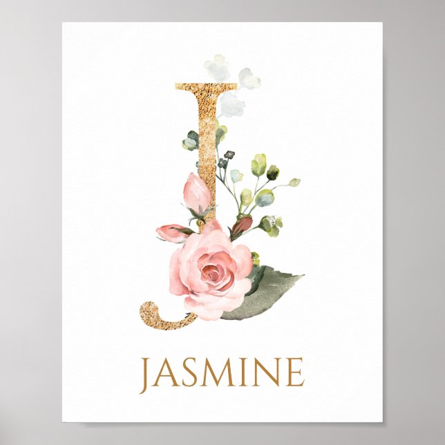 Lettre I Monogram rose rose rose pépinière Poster (Devant)