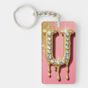 Lettre initiale diamant or U rose Cadeau pour elle