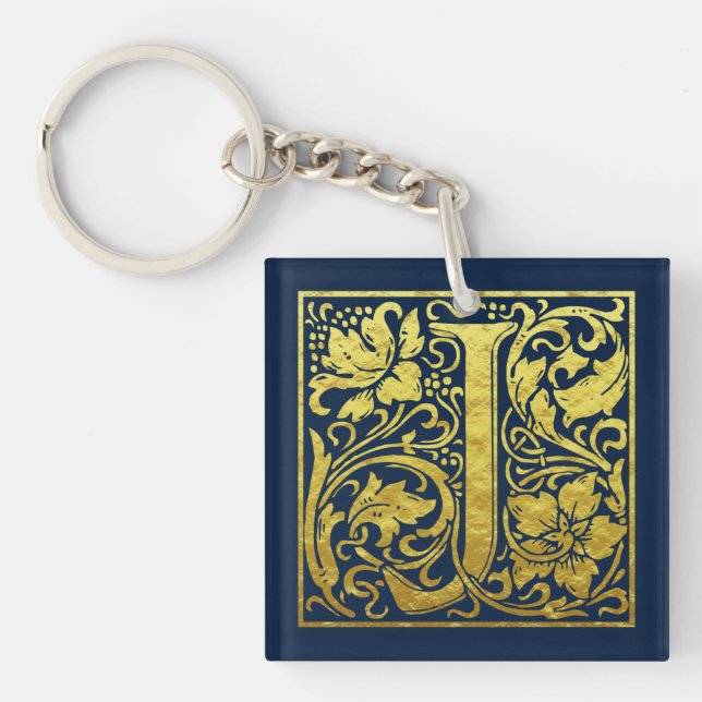 Lettre J Première lettre Faux Gold et Midnight Blu (Devant)