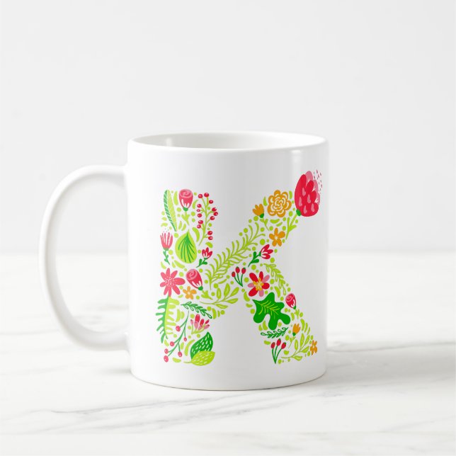 Lettre K en Fleurs Café Mug (Gauche)